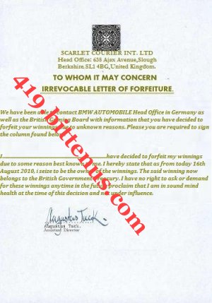 Letter of Forfeiture